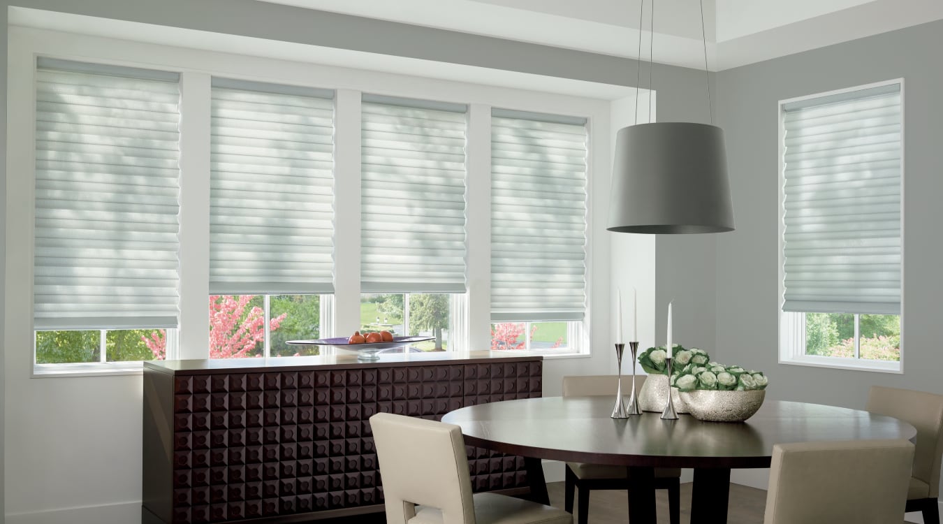 Cordless motorized shades in a New Brunswick dining room